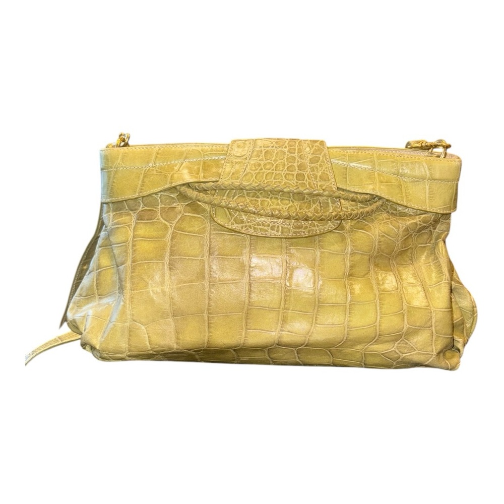 Brahmin Olive Green Croc Embossed Leather Shoulder Bag Crossbody B11